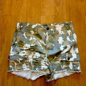 Camouflage denim shorts